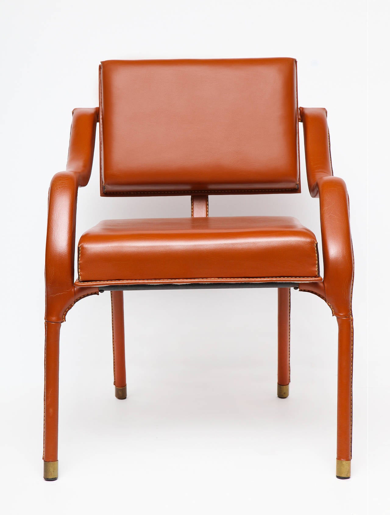 French Jacques Quinet, Leather Armchair, France, circa 1960