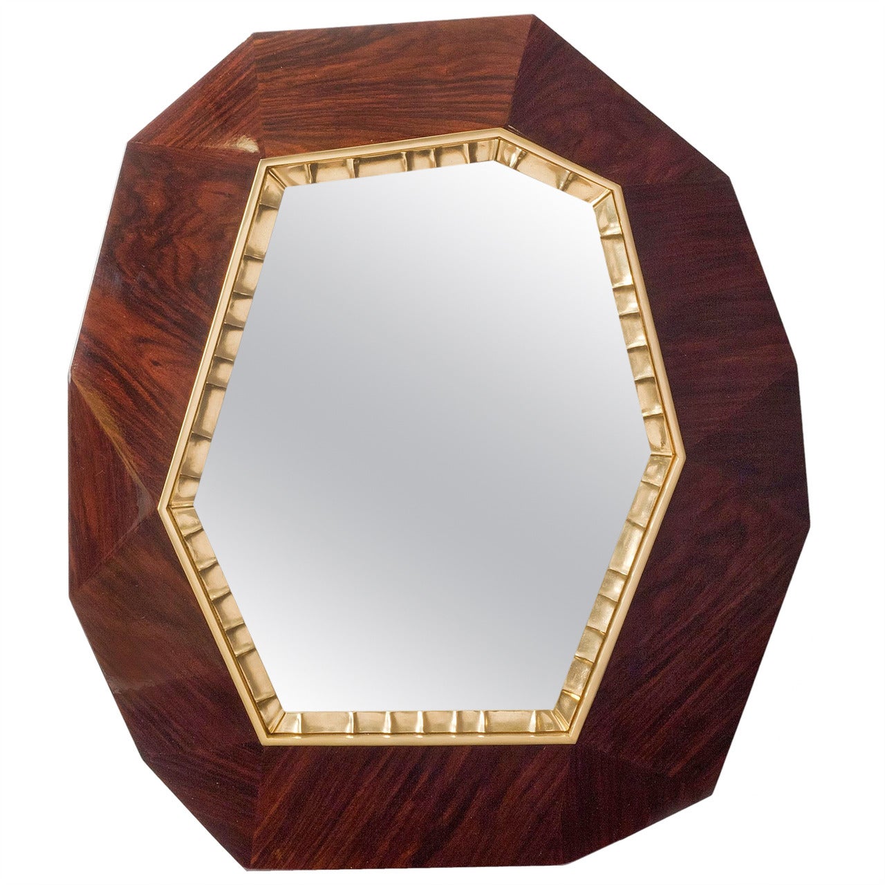 "Lucy" Oak and Bronze Wall Mirror by Achille Salvagni