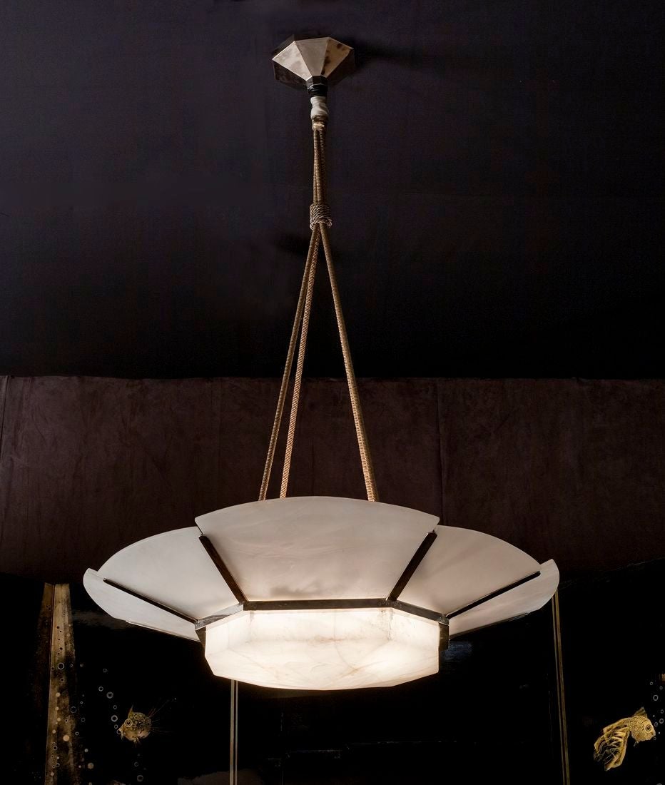 Rare Early Art Deco Alabaster Chandelier by Jules Leleu