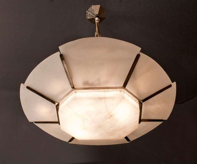French Rare Early Art Deco Alabaster Chandelier by Jules Leleu