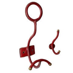 Set of Eight Leather Hooks by Jacques Adnet