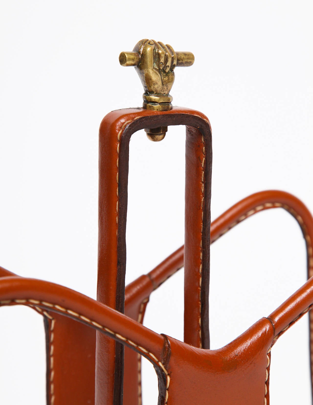 French Leather Magazine Rack by Jacques Adnet