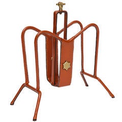 Leather Magazine Rack by Jacques Adnet