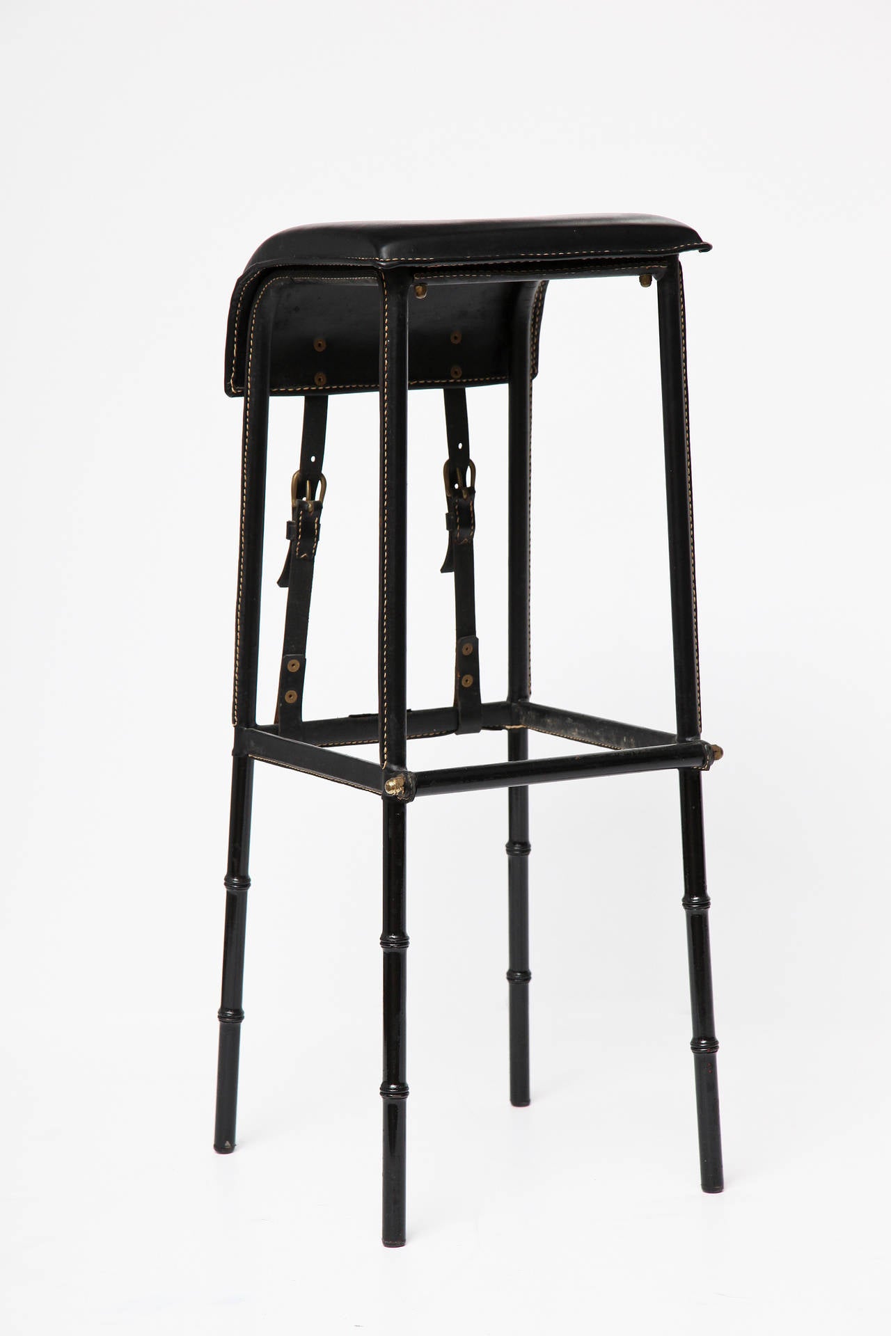 French Jacques Adnet, Pair of leather bar stools, France, c. 1950
