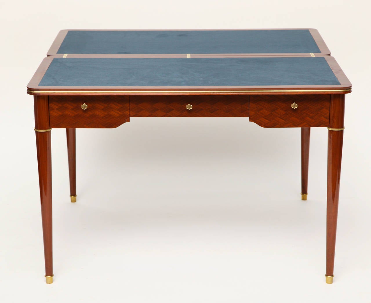 Embossed Walnut Writing Table or Extendable Game Table by Maison Leleu