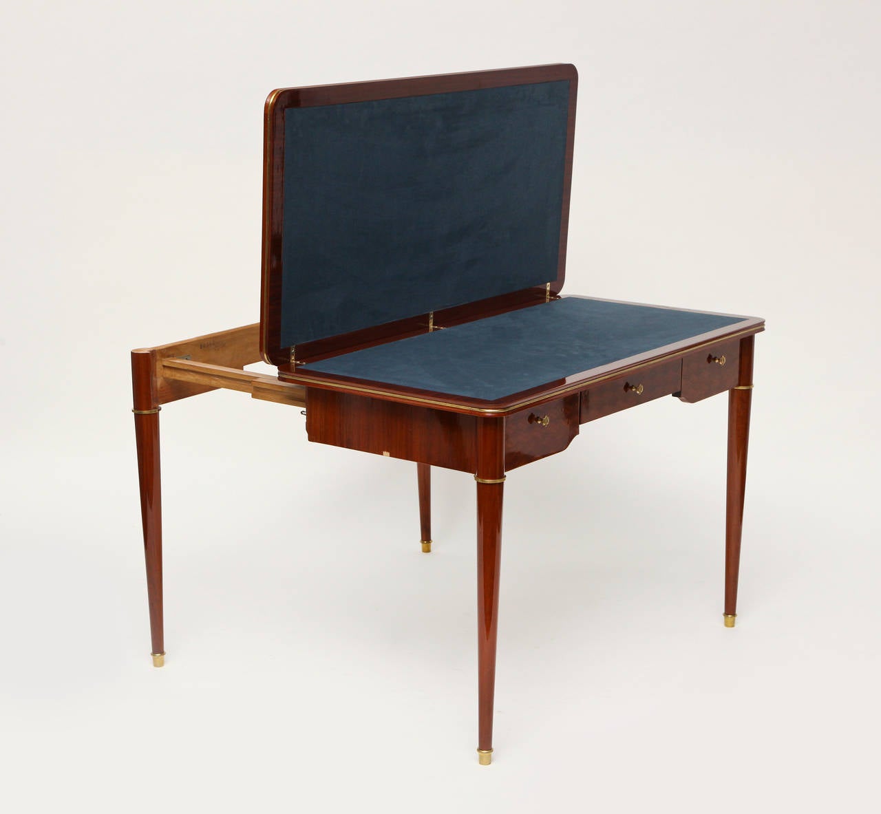 French Walnut Writing Table or Extendable Game Table by Maison Leleu