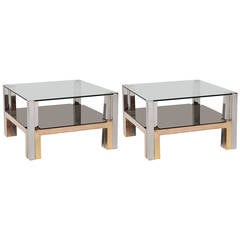 Pair of Chrome and Glass Coffee Tables by Nucci Valsecchi