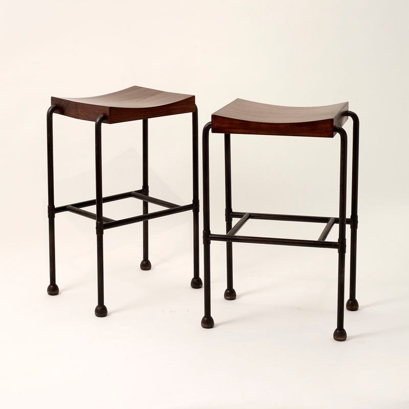 Fine and Rare Pair of Tall Stools by Pierre Chareau