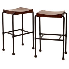 Fine and Rare Pair of Tall Stools by Pierre Chareau