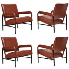 Set of four leather armchairs, France, c. 1955 7