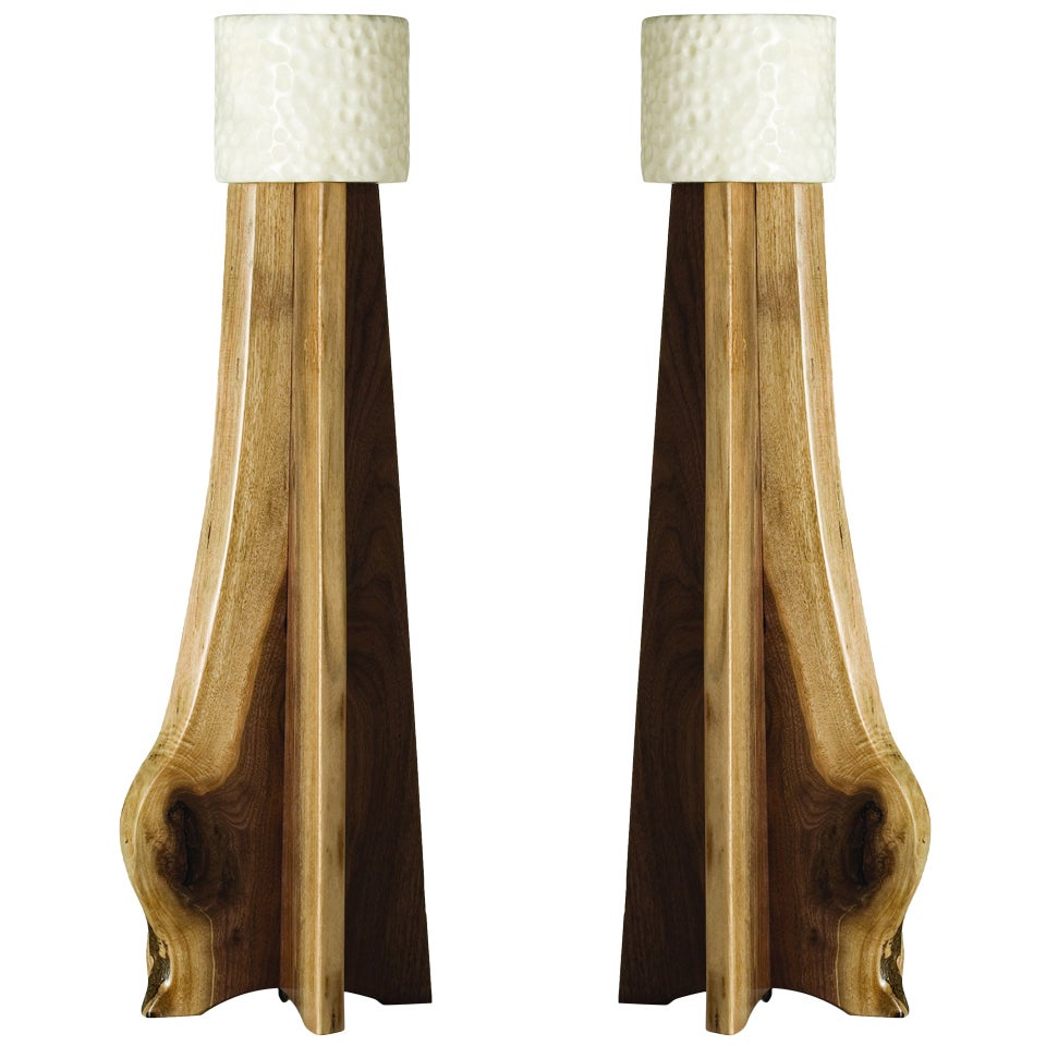 Stephen Downes, Copiaco, Pair of Alabaster and Walnut Table Lamps, USA, 2011 For Sale