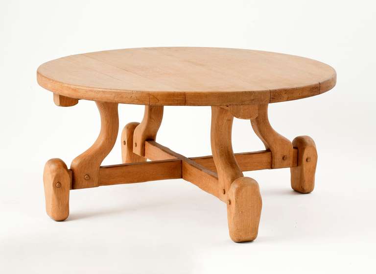 1960's oak coffee table in the manner of Guillerme et Chambron