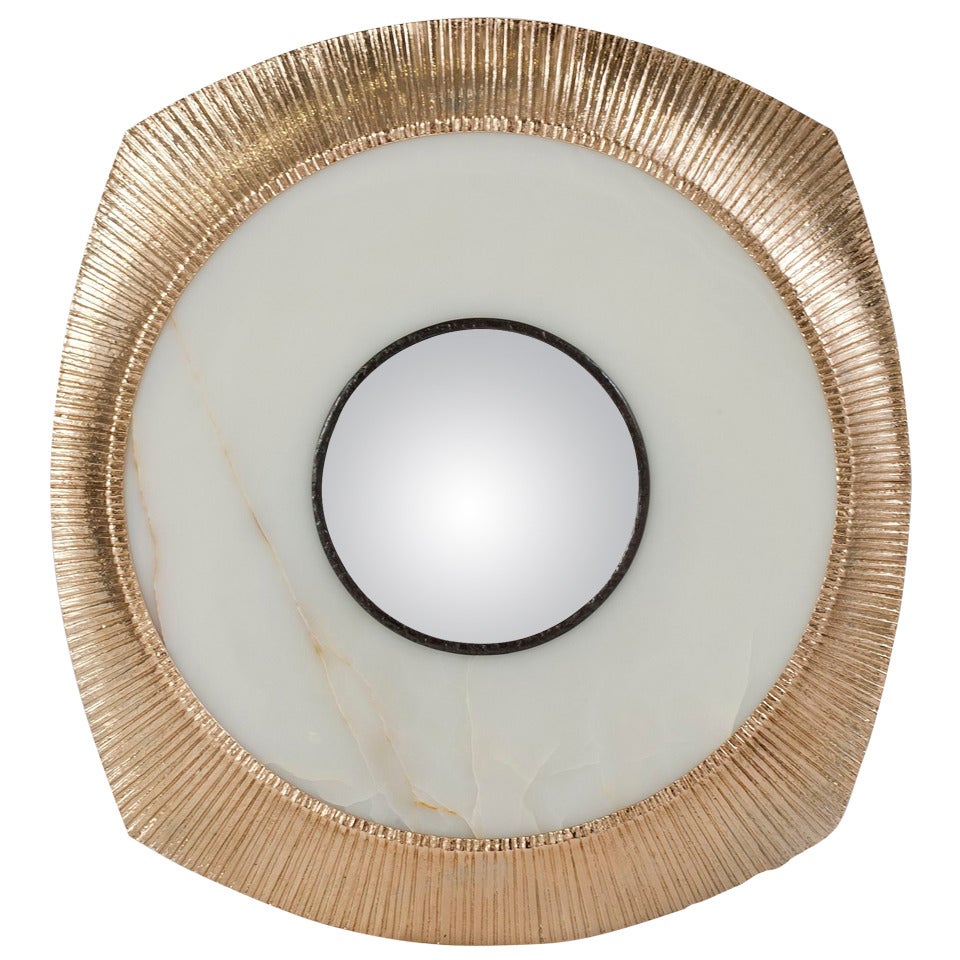 Achille Salvagni, "Iride", Onyx and Bronze Concave Wall Mirror, Italy, 2014