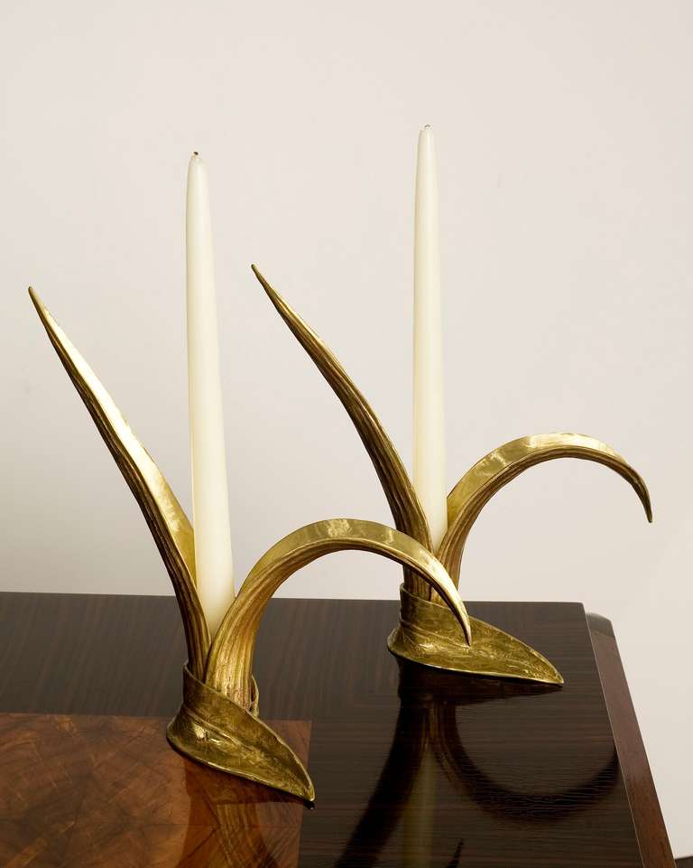 Pair of contemporary bronze candlesticks by Marc Bankowsky.