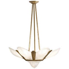Early Art Deco Glass and Gilt-Bronze Chandelier