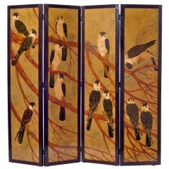 André Ducaroy, Rare Four-Panel Lacquered Screen, France, C. 1945