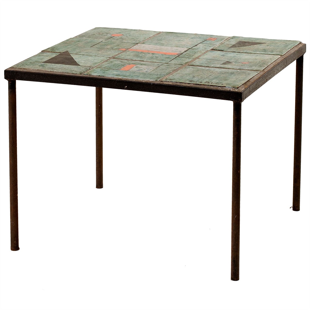  Les Deux Potiers, Ceramic tile side table, France, c. 1960