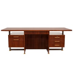 Maison Leleu, Mahogany Conference Desk with Extension, France, 1966