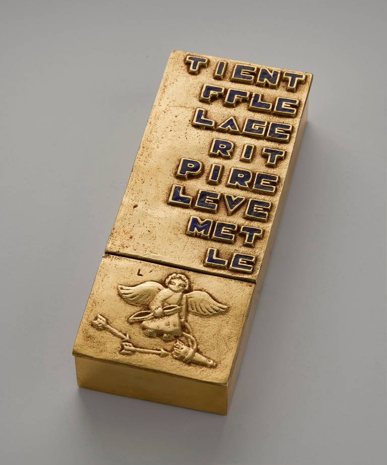 "L'amour Soutient" Rare Gilt Bronze Box by Line Vautrin