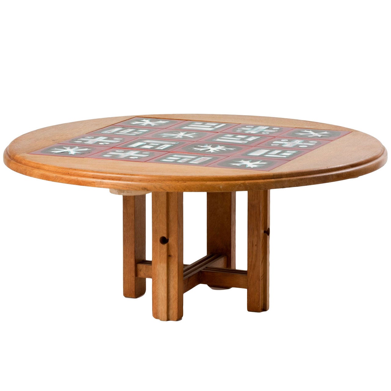 "Ladislas" Oak and Ceramic Tile Coffee Table by Robert Guillerme