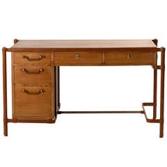 Fine Oak and Leather Desk by Jacques Adnet