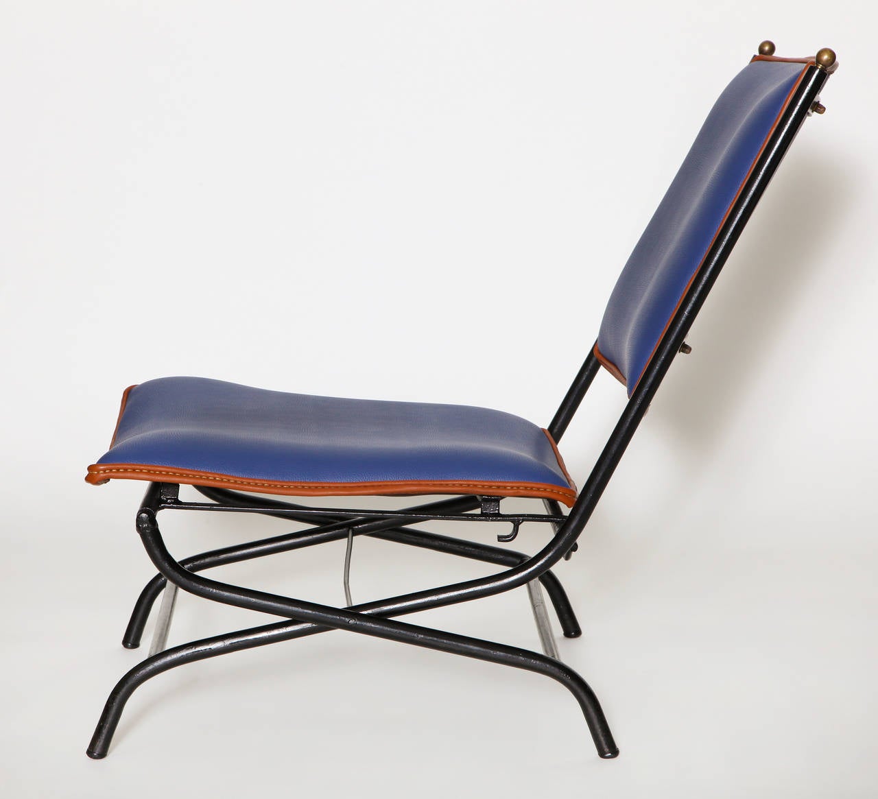 Mid-20th Century Jacques Adnet, Pair of leather and iron adjustable chairs, France, c. 1950