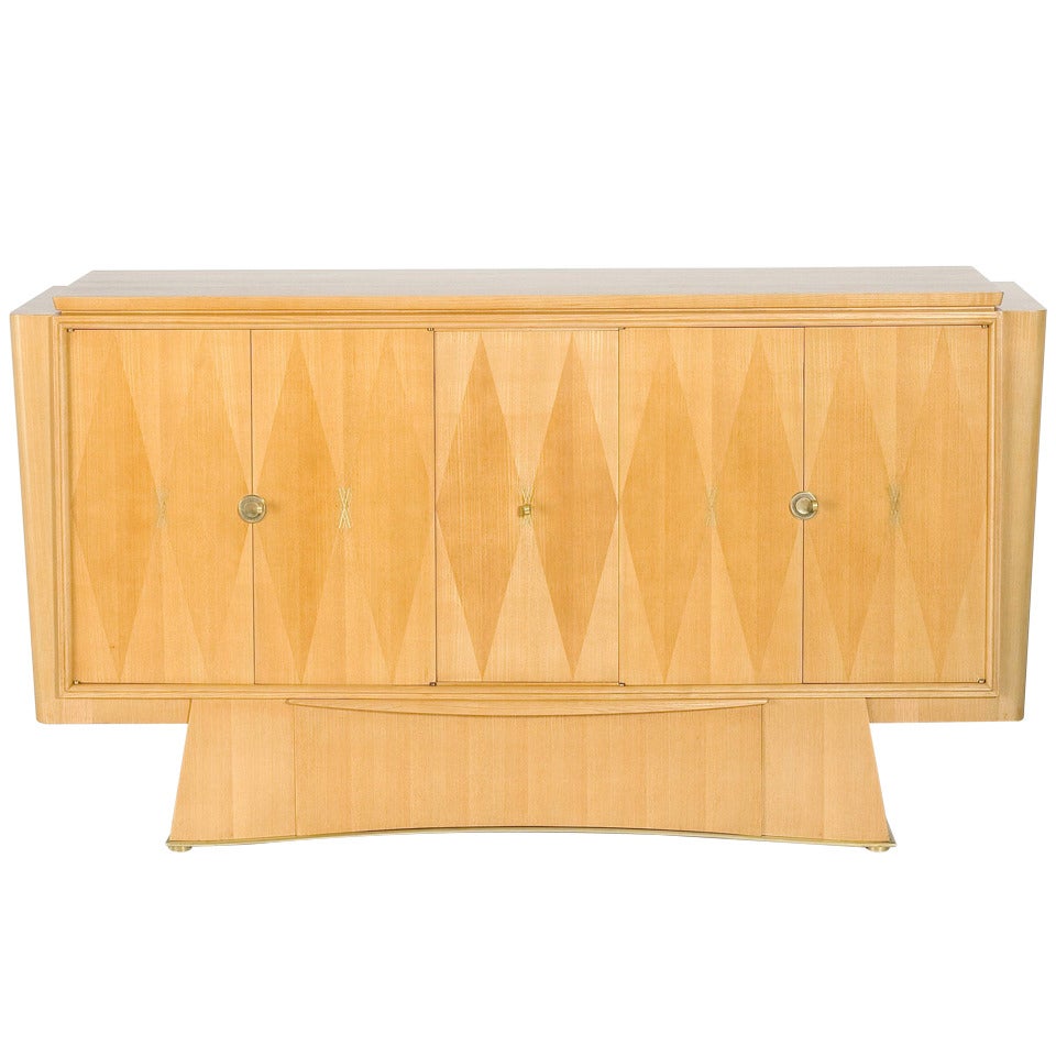 Pale Oak Five Door Cabinet with Geometric Inlay, France, C. 1948
