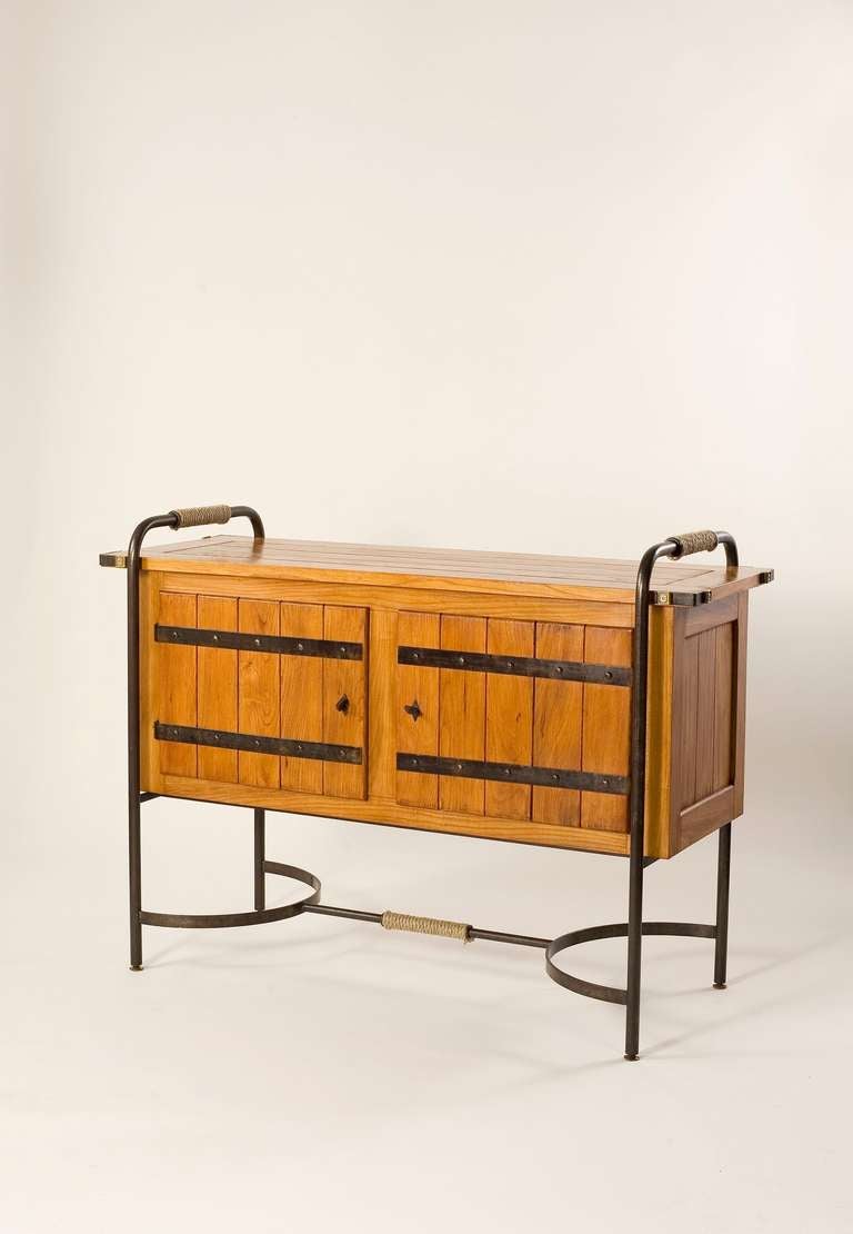 French Rare Two Door Oak Cabinet by Jacques Adnet