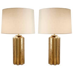 Pair of Glazed Ceramic Table Lamps by Bitossi for Bergboms