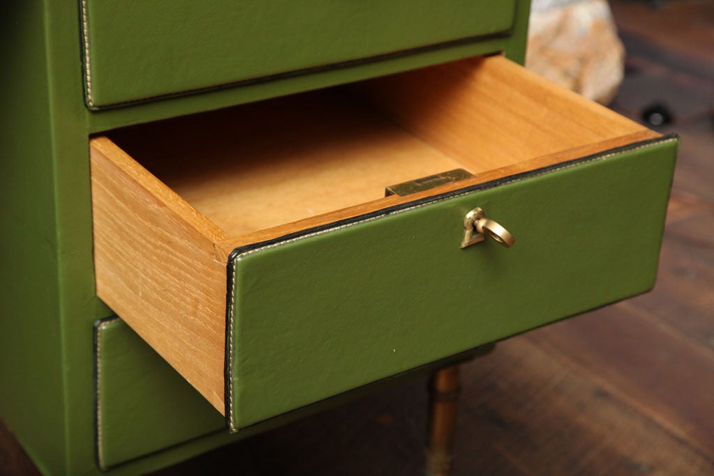 Mid-20th Century Rare Green Leather Desk and Chair by Jacques Adnet