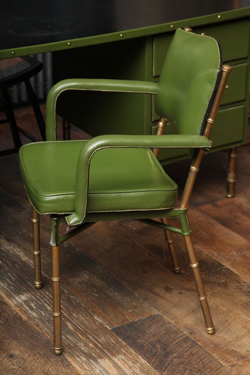 Rare Green Leather Desk and Chair by Jacques Adnet 2