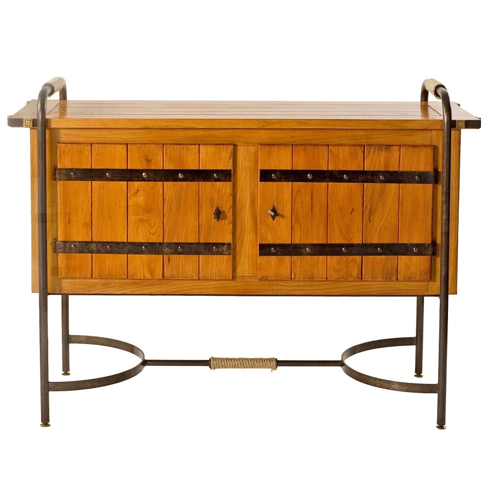 Rare Two Door Oak Cabinet by Jacques Adnet