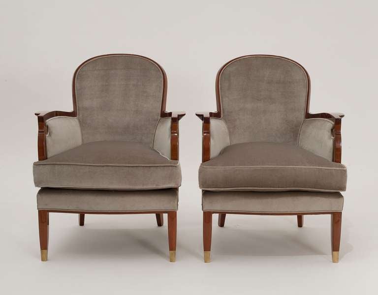 Pair of Mahogany Art Deco Armchairs by Jules Leleu