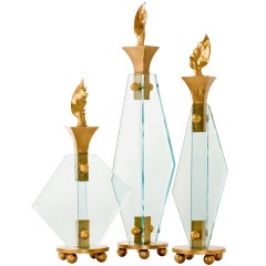 Aldus, Bronze and Glass "Wings" Candlesticks, Italy, 2013