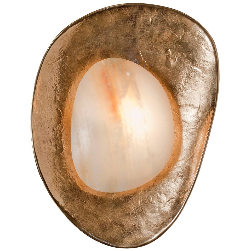 Achille Salvagni, "Oyster" Bronze and Onyx Sconce, Italy, 2013
