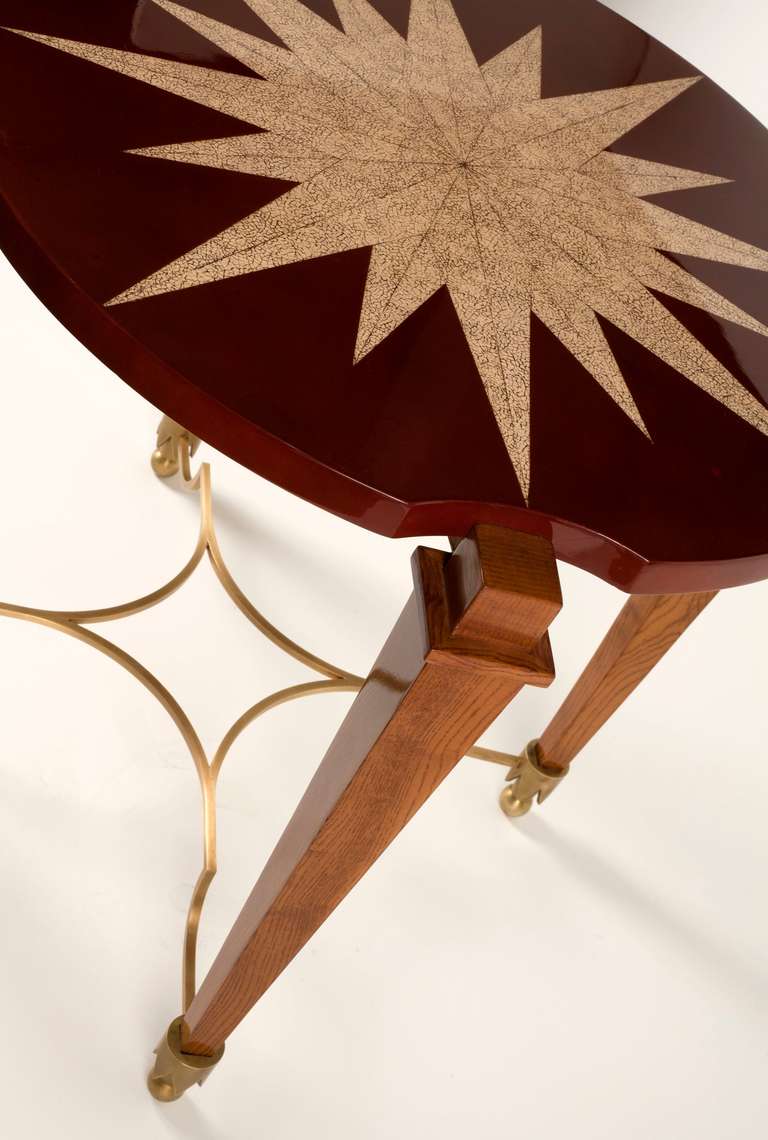 French Coffee table with eggshell and red lacquer top, France, c. 1940