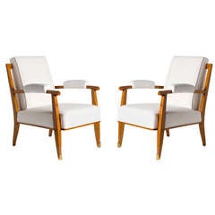 Pair of Blond Mahogany Armchairs by Jules Leleu