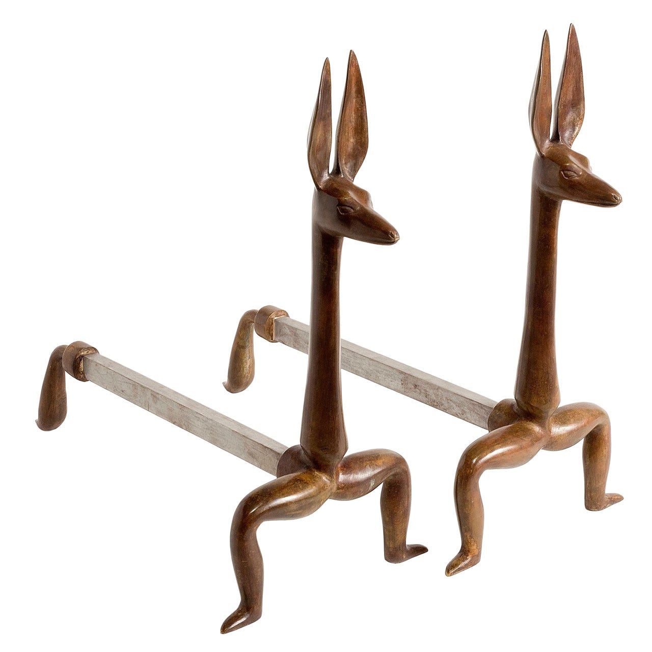 Marc Bankowsky, Anubis, Pair of Bronze Andirons, France, 2006 For Sale