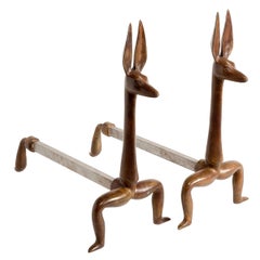 Marc Bankowsky, Anubis, Pair of Bronze Andirons, France, 2006