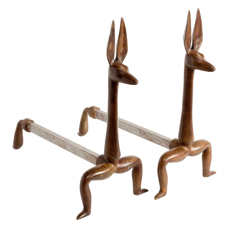 Marc Bankowsky, Anubis, Pair of Bronze Andirons, 2006, offered by Maison Gerard