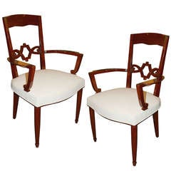 Pair of Mahogany Art Deco Armchairs by Jules Leleu