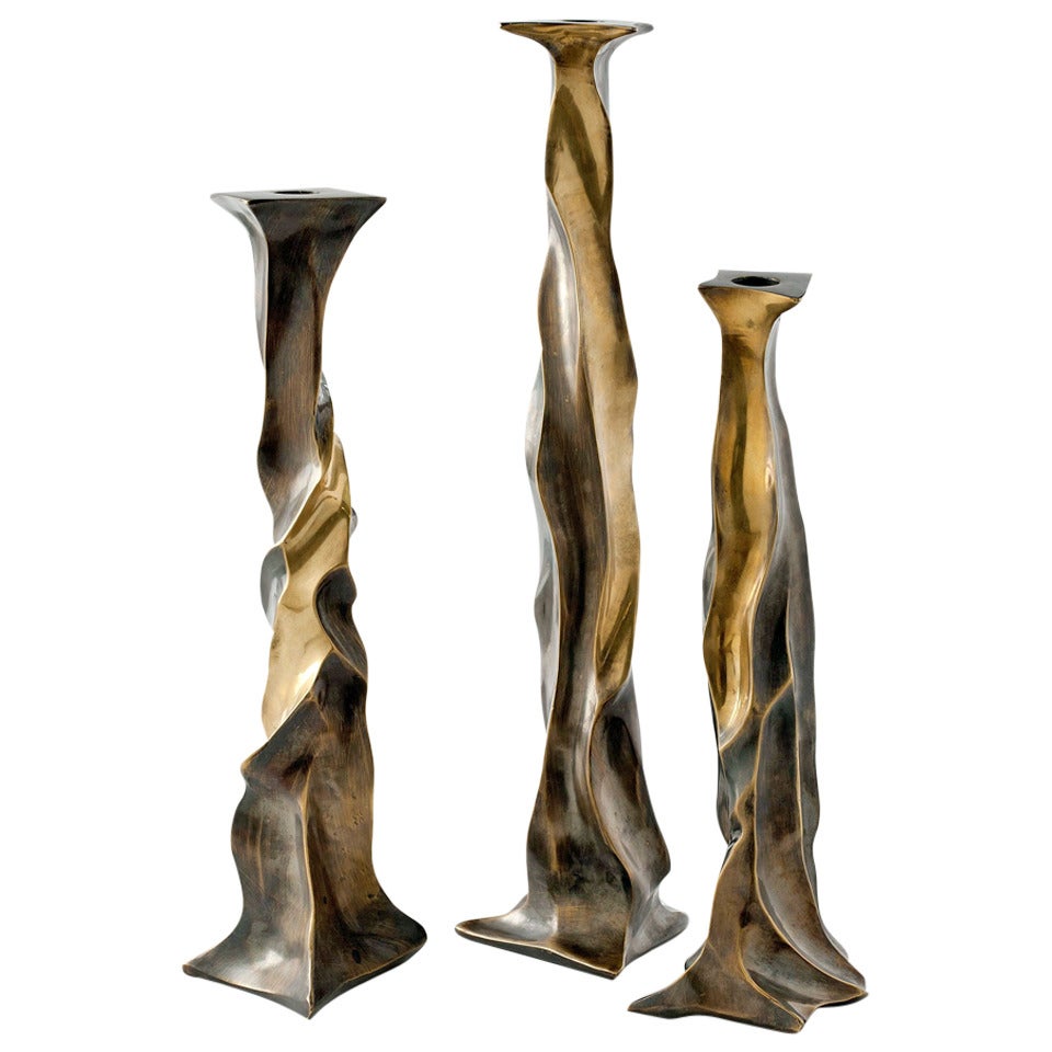 Aldus, "Nitor" Set of Three Bronze Candlesticks, Italy, 2014