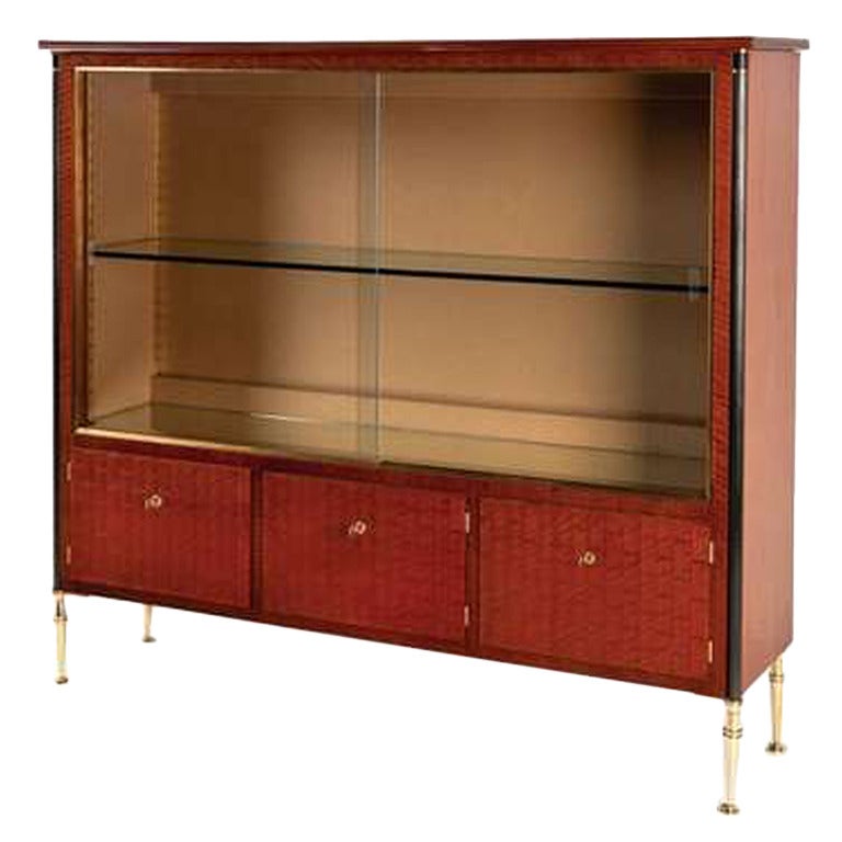 Jules Leleu, Midcentury Vitrine in Mahogany Parquetry, France, 1957 For Sale