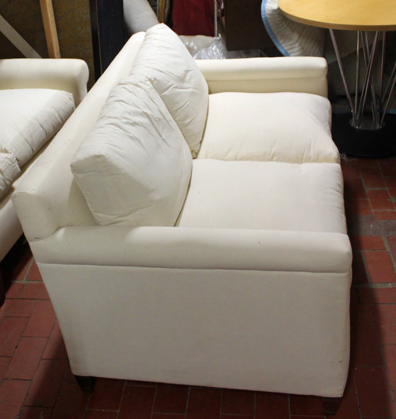 Fully Refurbished, Very Comfortable Loveseat in Muslin In Excellent Condition In Bronx, NY