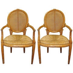 Pair of Italian Carved Faux Bois Dining Chairs