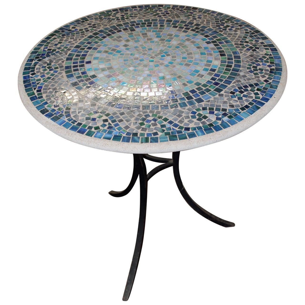 Whimsical Iridescent Mosaic Breakfast Table on Blackened Steel Base