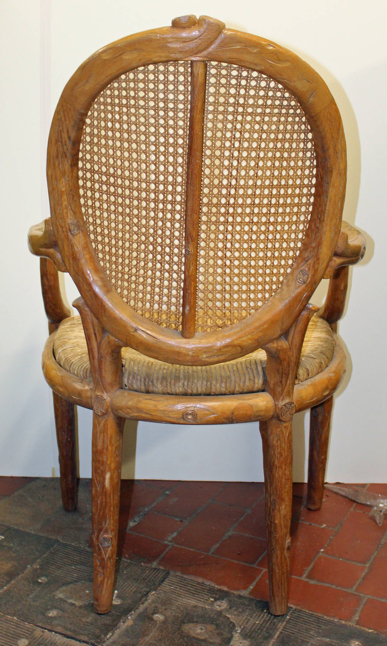 20th Century Pair of Italian Carved Faux Bois Dining Chairs