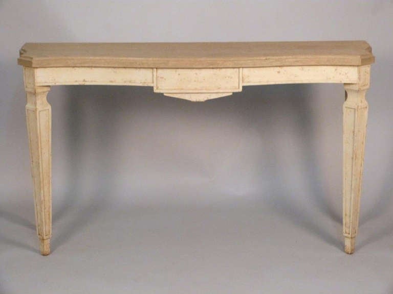 Nierman Weeks Serpentine Oak Topped Console with Nicely Detailed Ecru Antiqued Base