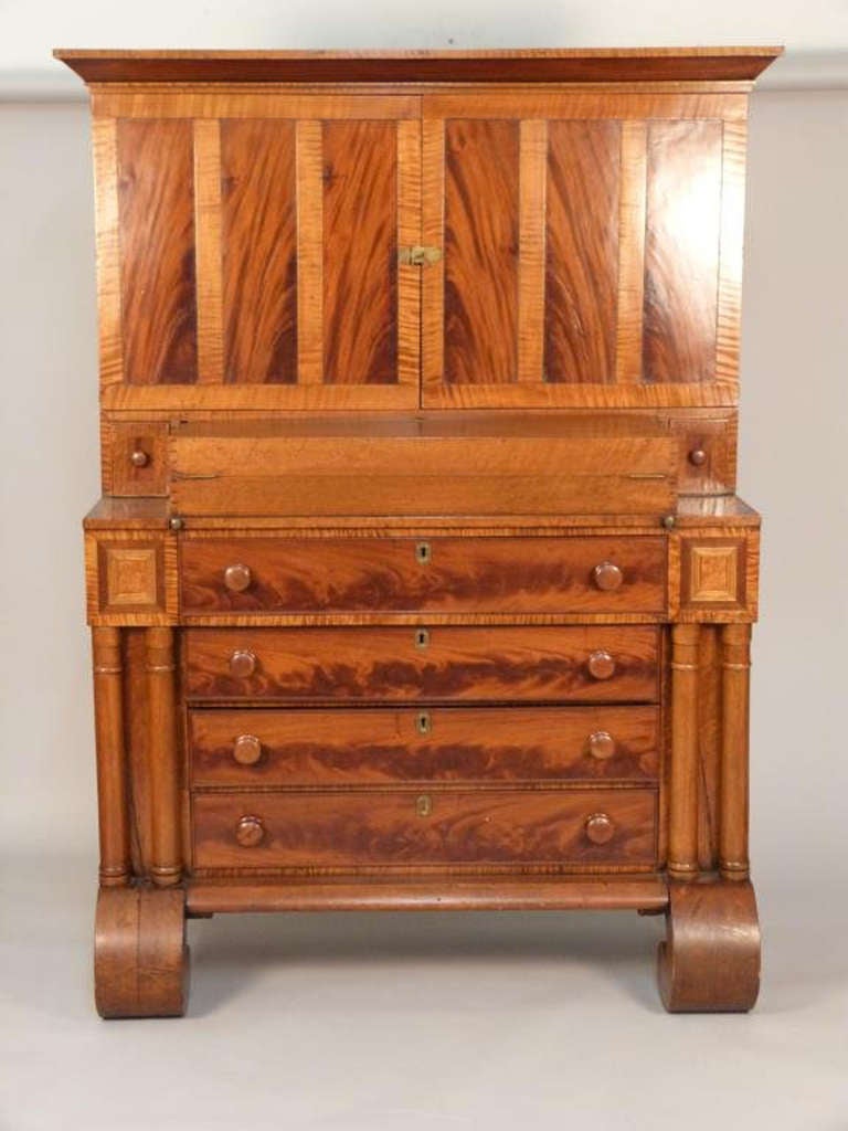 Late 19th century flamed mahogany secretaire.