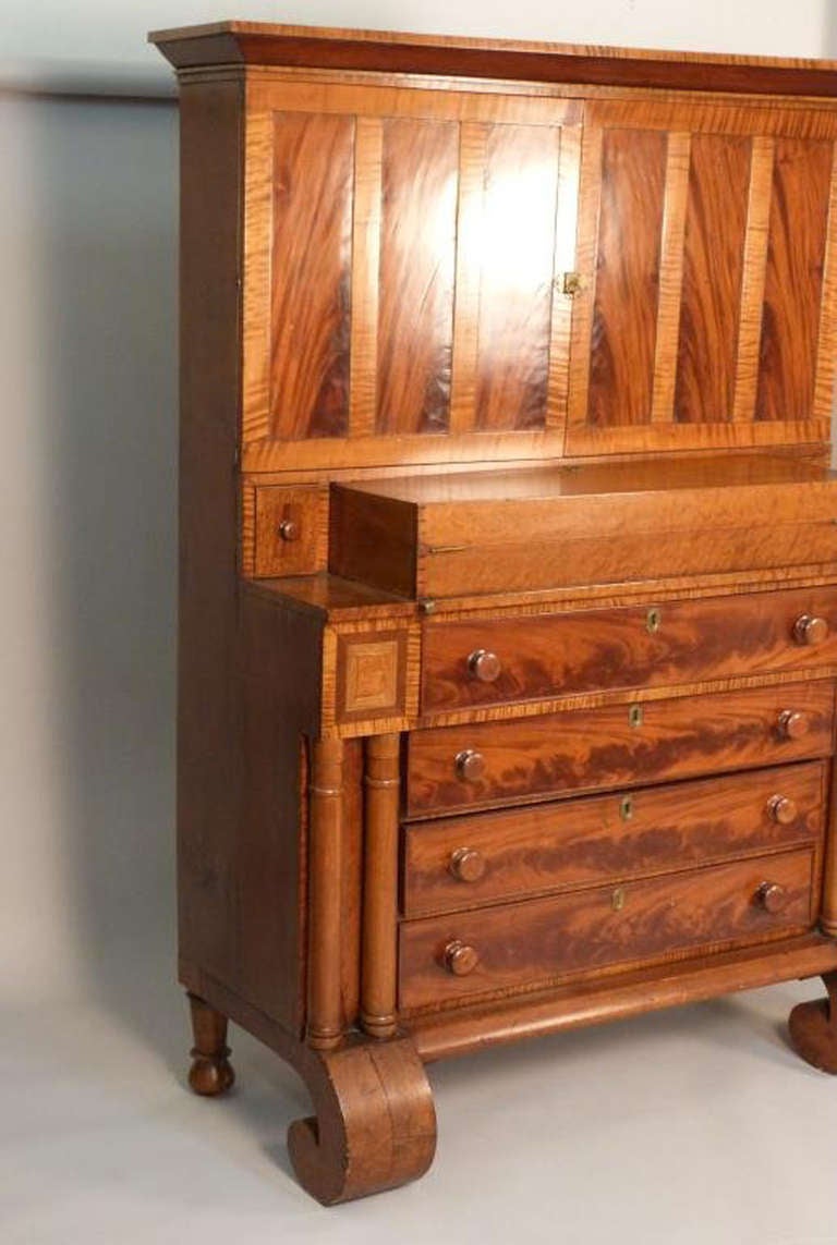 American Late 19th Century Flamed Mahogany Secretaire For Sale